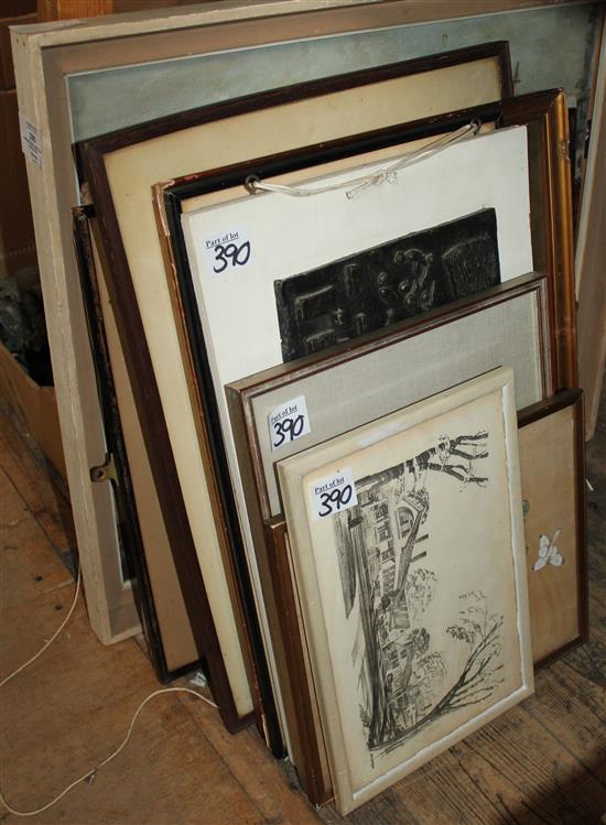 Hunting prints, mixed oils & w/colours